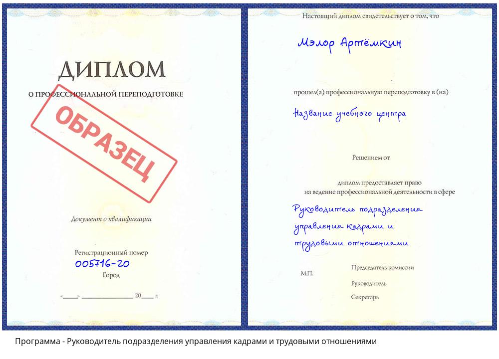 Руководитель подразделения управления кадрами и трудовыми отношениями Борисоглебск