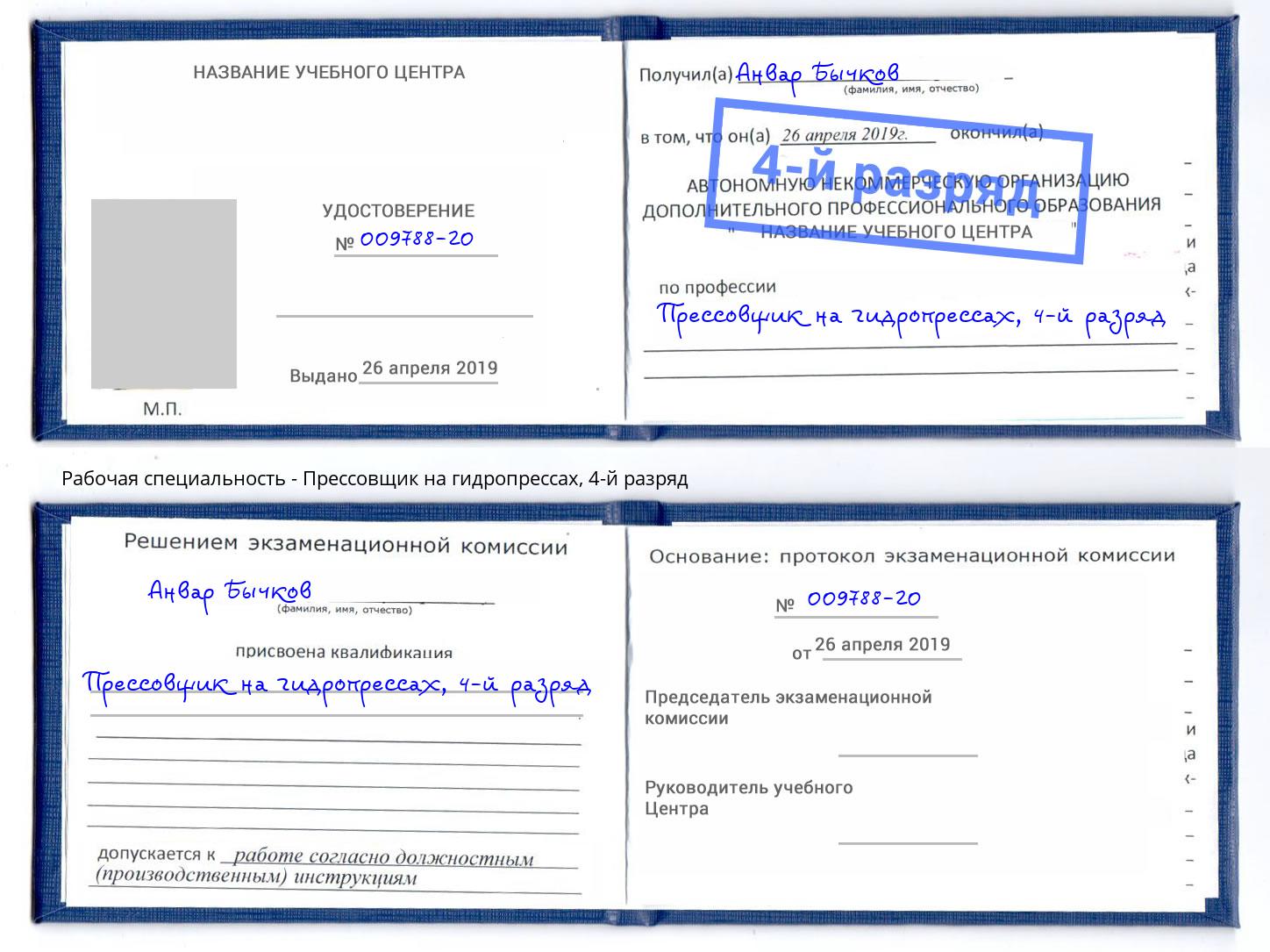 корочка 4-й разряд Прессовщик на гидропрессах Борисоглебск