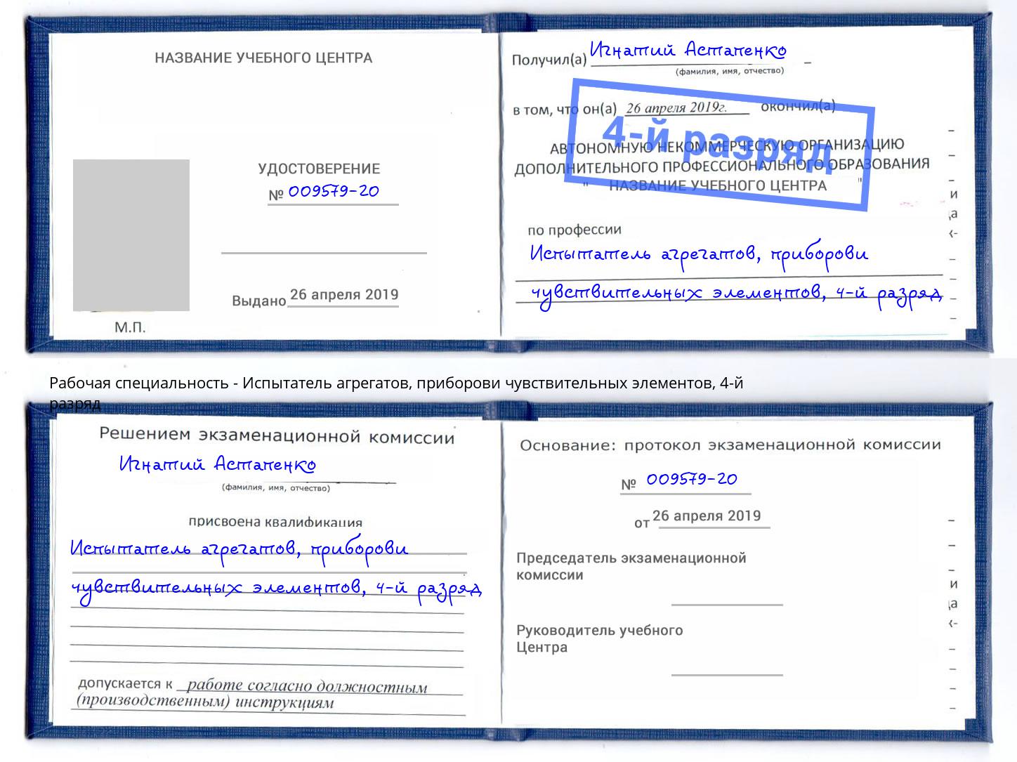 корочка 4-й разряд Испытатель агрегатов, приборови чувствительных элементов Борисоглебск