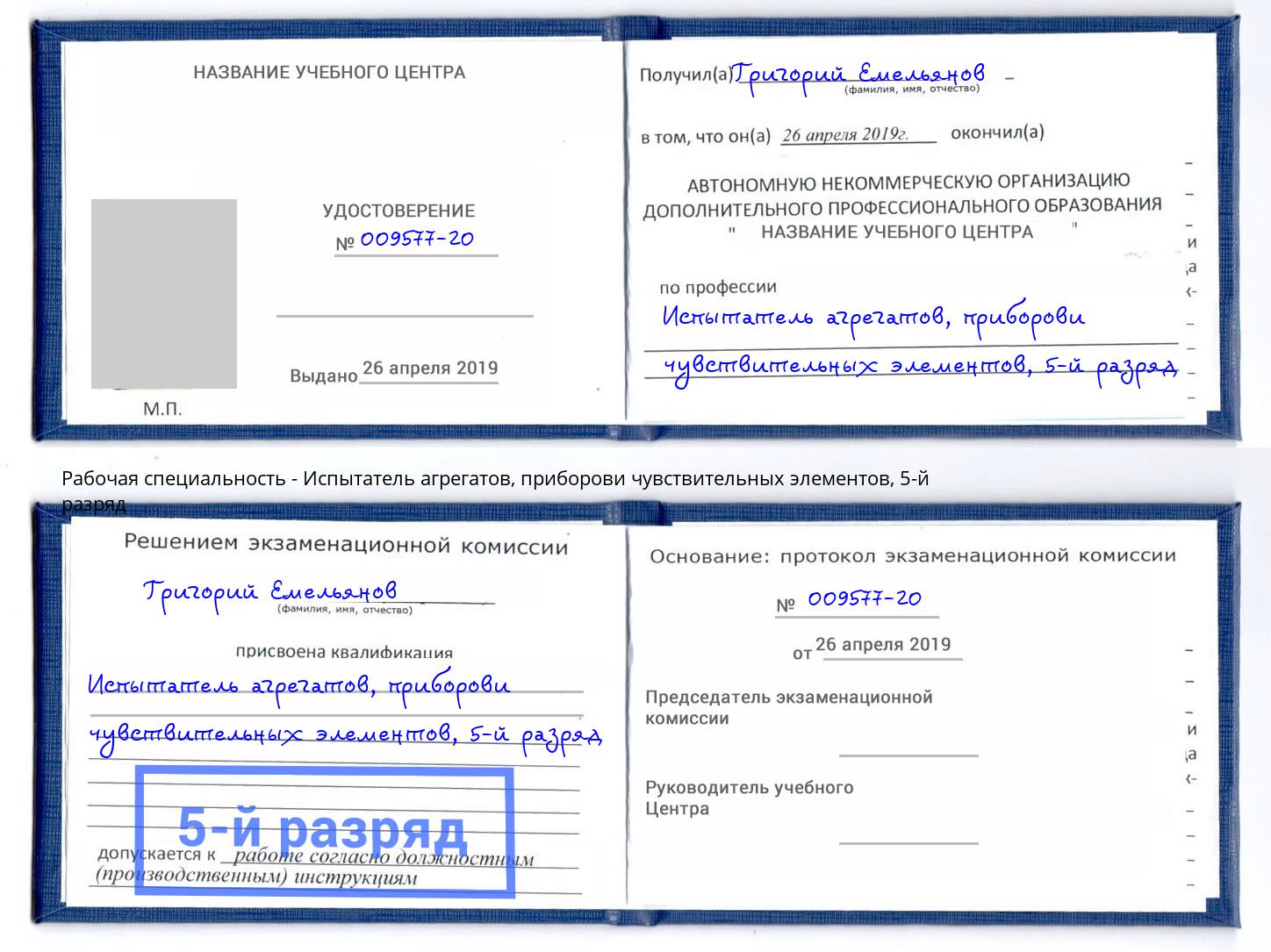 корочка 5-й разряд Испытатель агрегатов, приборови чувствительных элементов Борисоглебск