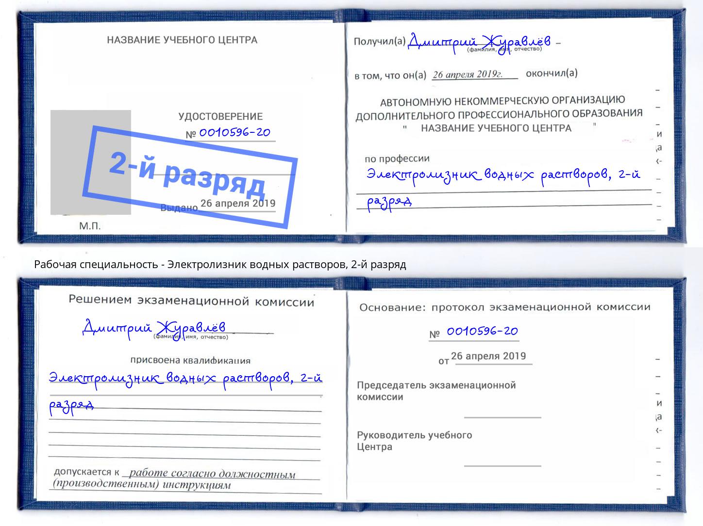 корочка 2-й разряд Электролизник водных растворов Борисоглебск