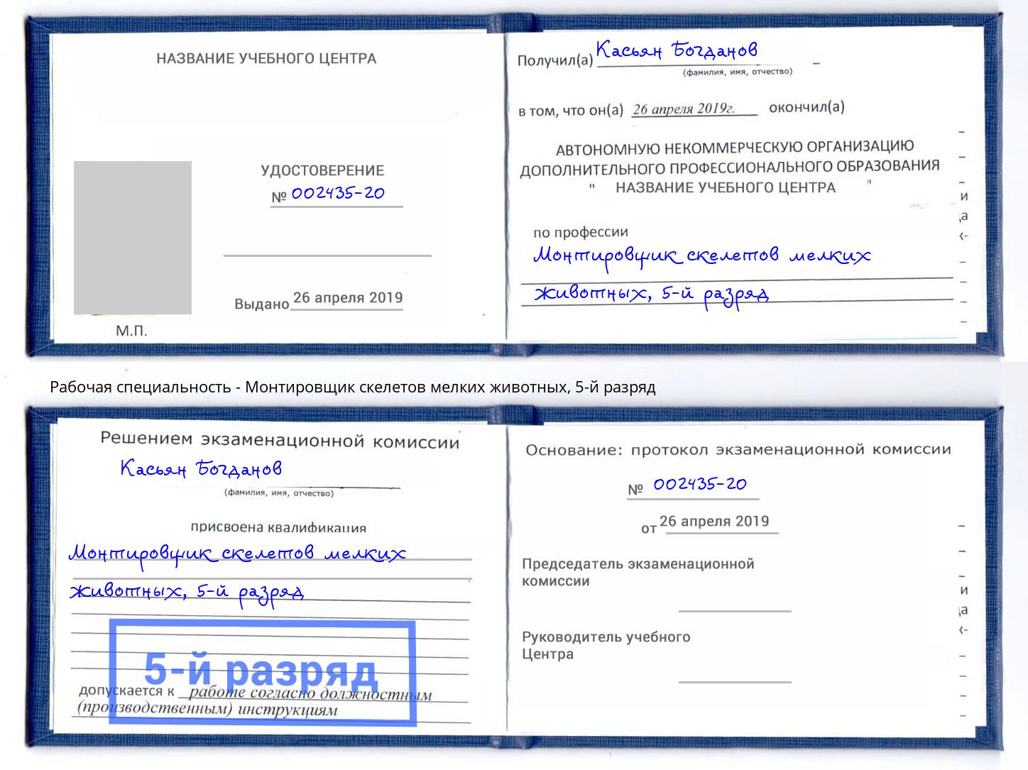 корочка 5-й разряд Монтировщик скелетов мелких животных Борисоглебск