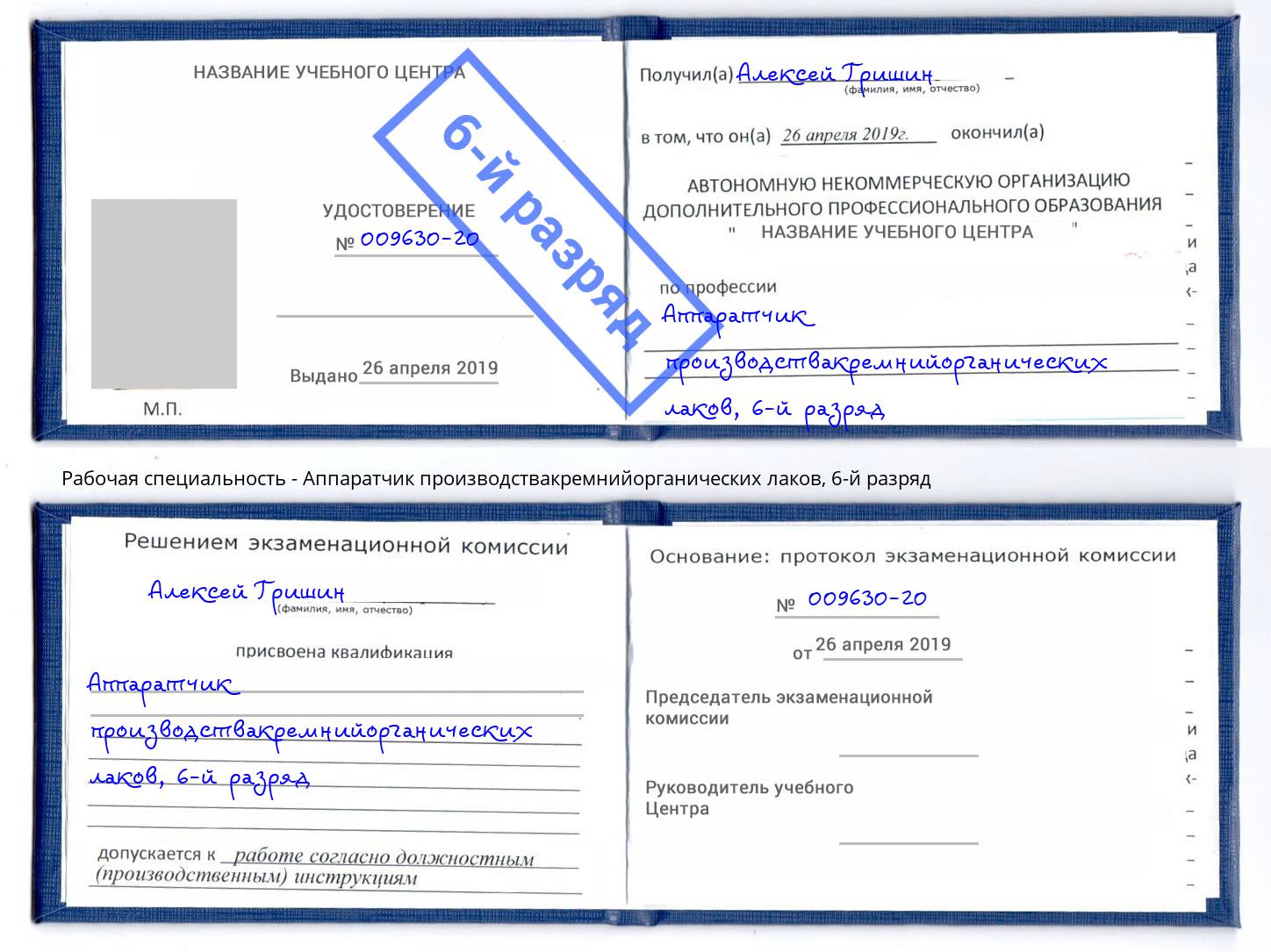 корочка 6-й разряд Аппаратчик производствакремнийорганических лаков Борисоглебск