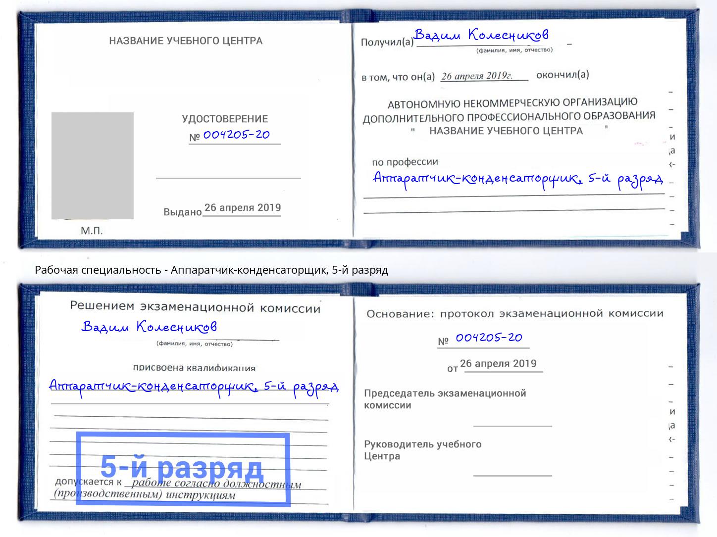 корочка 5-й разряд Аппаратчик-конденсаторщик Борисоглебск