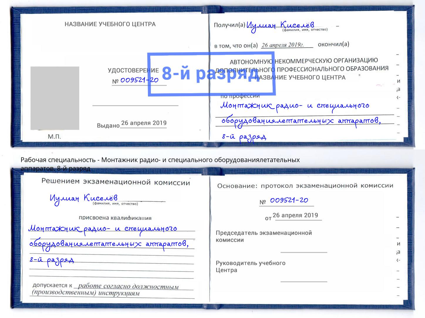 корочка 8-й разряд Монтажник радио- и специального оборудованиялетательных аппаратов Борисоглебск