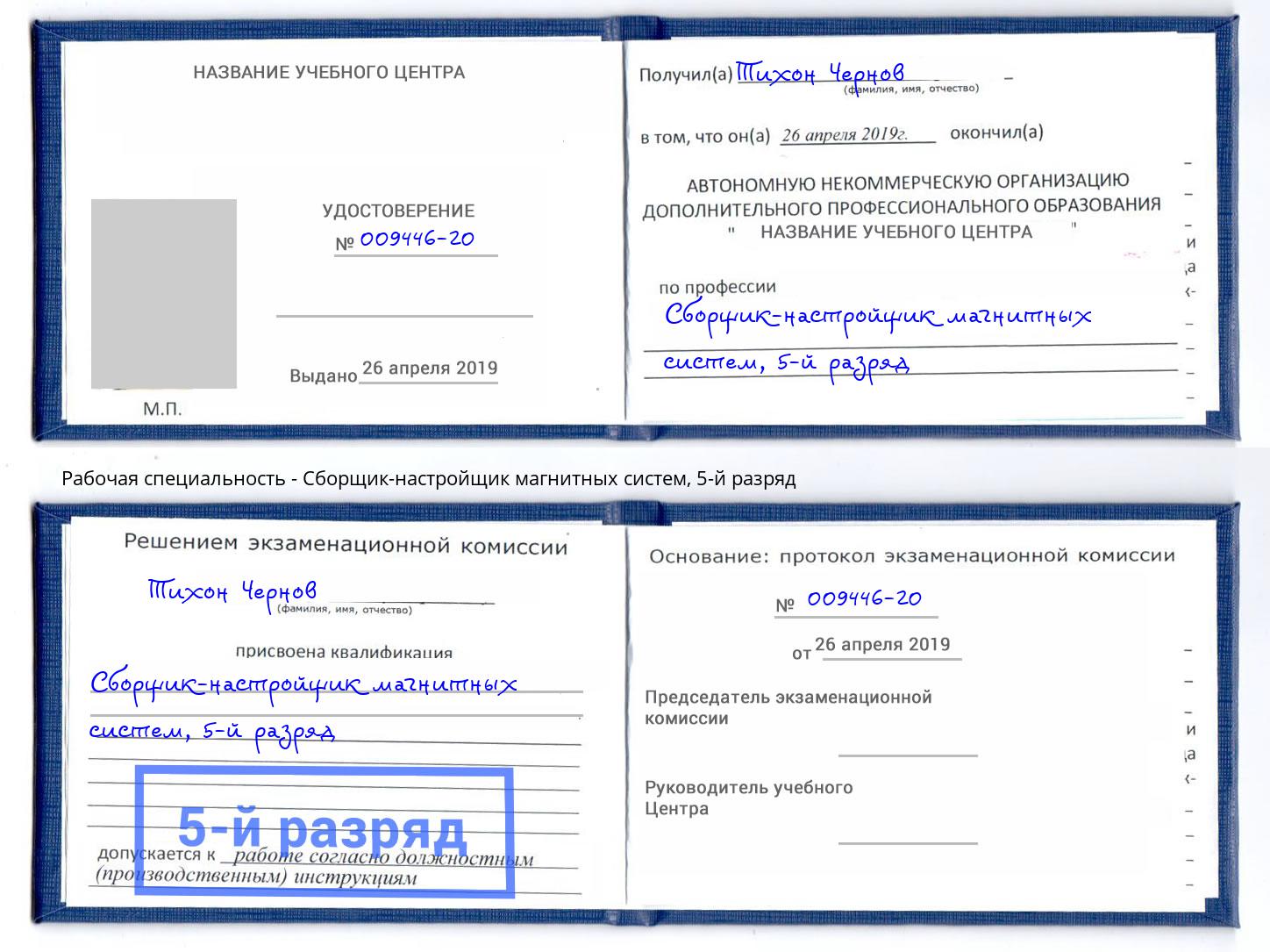 корочка 5-й разряд Сборщик-настройщик магнитных систем Борисоглебск