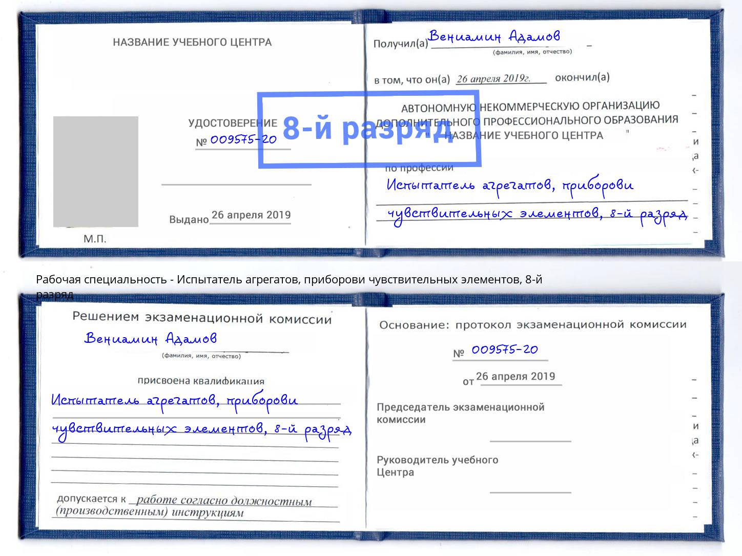 корочка 8-й разряд Испытатель агрегатов, приборови чувствительных элементов Борисоглебск