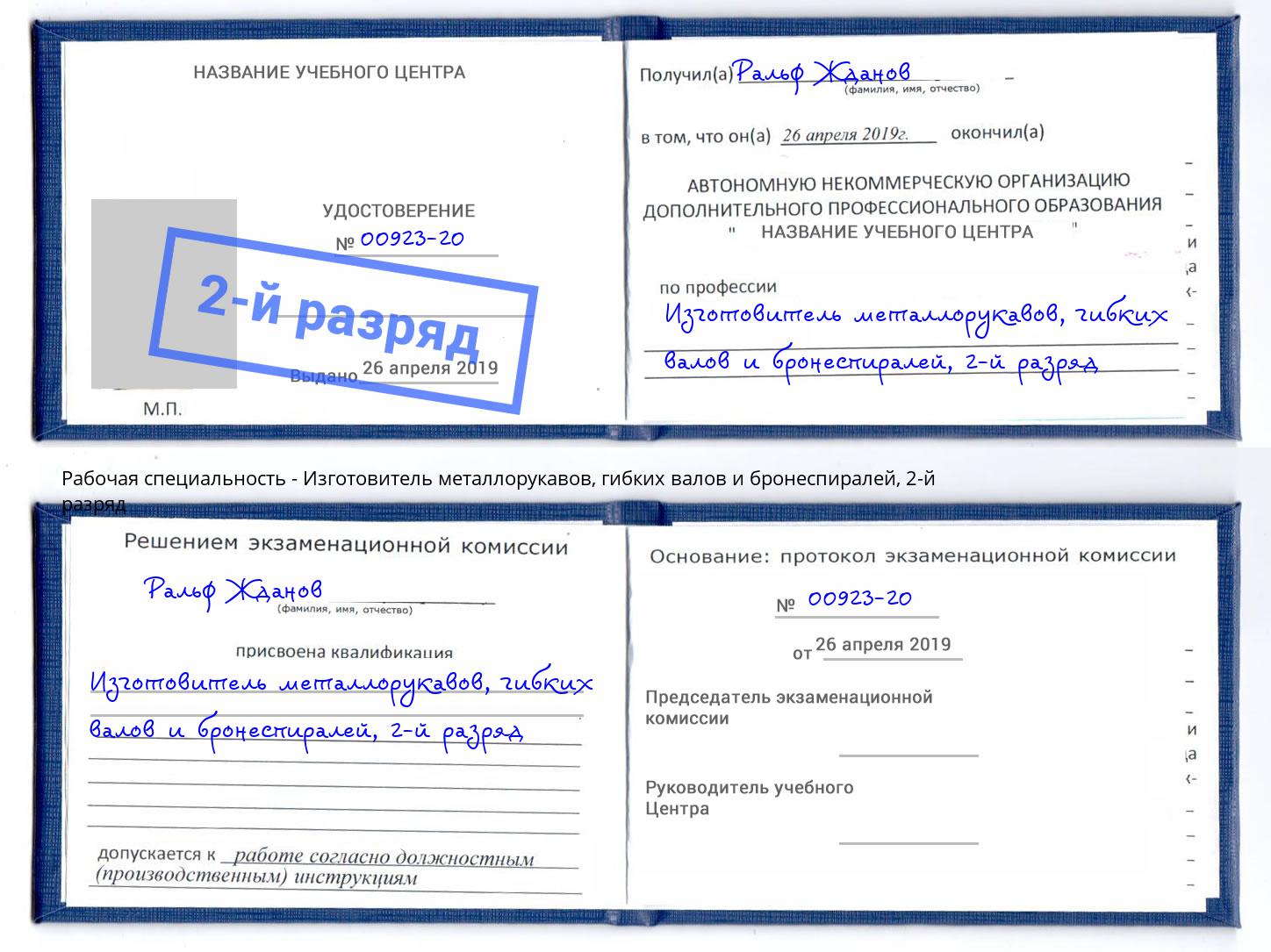 корочка 2-й разряд Изготовитель металлорукавов, гибких валов и бронеспиралей Борисоглебск